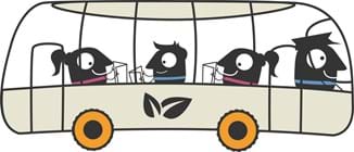 Bus mit Mitreisenden in Comicform
